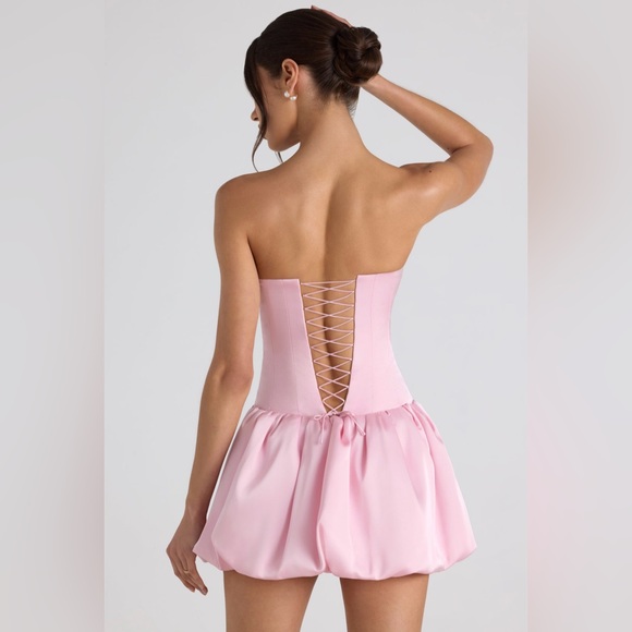 NWT Oh Polly Lace-Up Bubble Hem Corset Mini Dress in Soft Pink - Picture 4 of 5